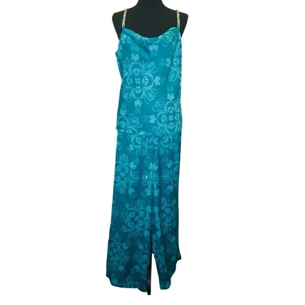INC International Concepts Cami Tank And Wide Leg Pants 2Pc Set Teal Small